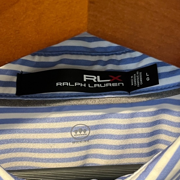 Polo Ralph Lauren RLX Performance size L Blue Stripe Golf Polo EUC - Picture 3 of 5